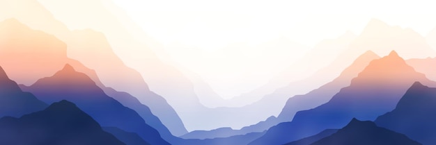 Alba in montagna catene montuose al mattino vista panoramica foschia