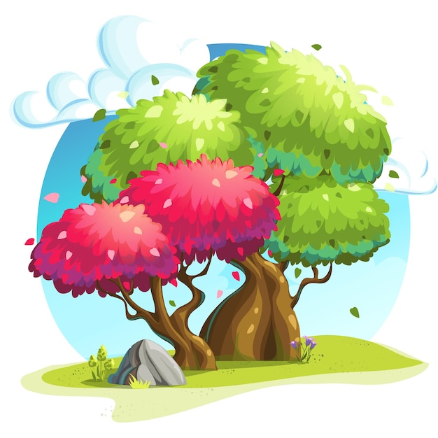 alberi colorati sotto le nuvole