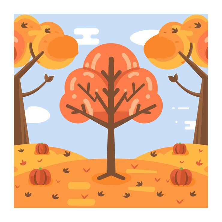Vettore alberi della stagione autunnale nel vettore di sfondo