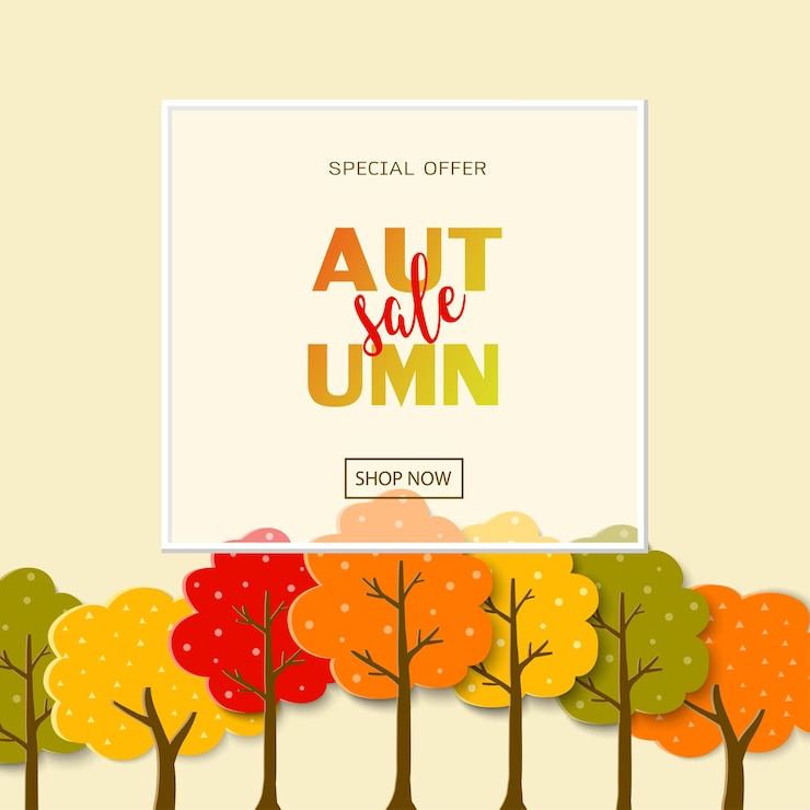 Vettore albero colorato su sfondo autunnale o autunnalestagione di sconto per lo shopping online