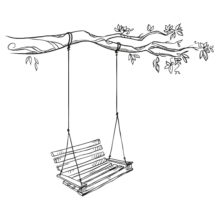 Vettore albero con un'altalena. illustrazione della linea vettoriale.