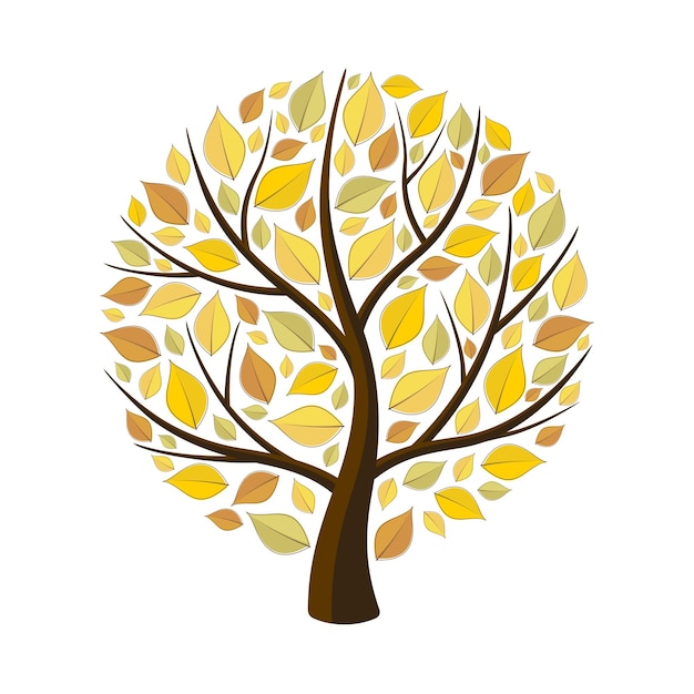 Albero d'autunno con foglie gialle... Illustrazione vettoriale isolato su sfondo bianco.