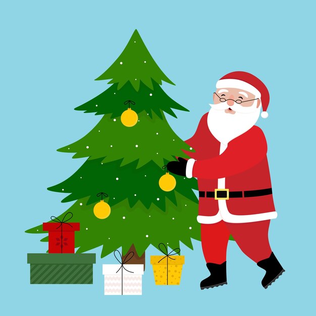 Albero di Natale di Babbo Natale e scatola di regali