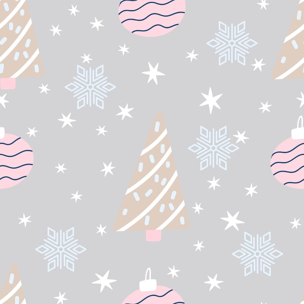 Albero di Natale e fiocco di neve modello senza cuciture Capodanno illustrazione vettoriale in stile scandinavo