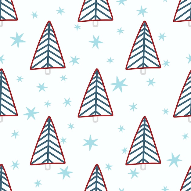 Albero di Natale e fiocco di neve modello senza cuciture Capodanno illustrazione vettoriale in stile scandinavo