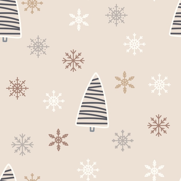 Albero di Natale e fiocco di neve modello senza cuciture Capodanno illustrazione vettoriale in stile scandinavo