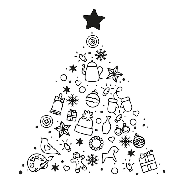 Albero di Natale fatto di elementi creativi contorno