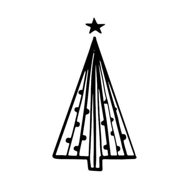 Albero di Natale in stile scarabocchio. Schizzo disegnato a mano di un albero di Natale. Illustrazione vettoriale.