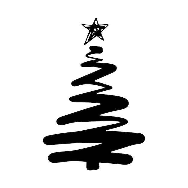 Albero di Natale in stile scarabocchio. Schizzo disegnato a mano di un albero di Natale. Illustrazione vettoriale