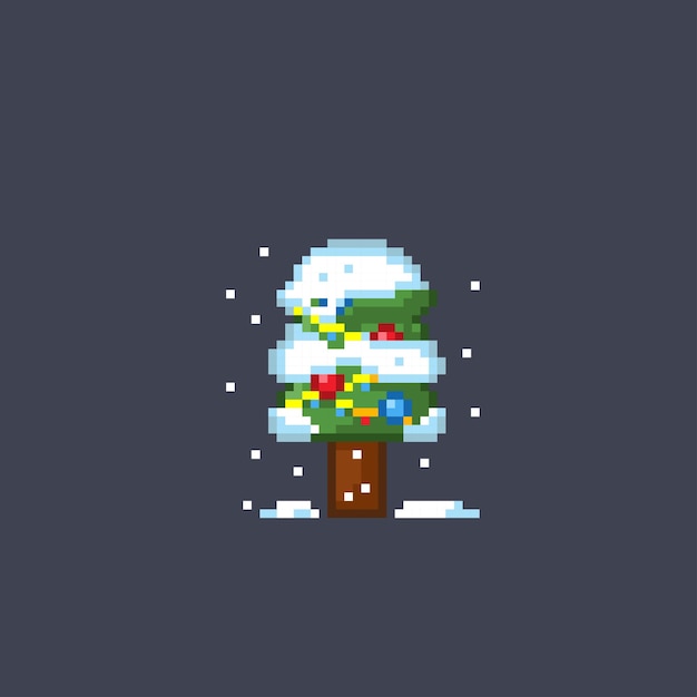 albero di natale nevicato in stile pixel art