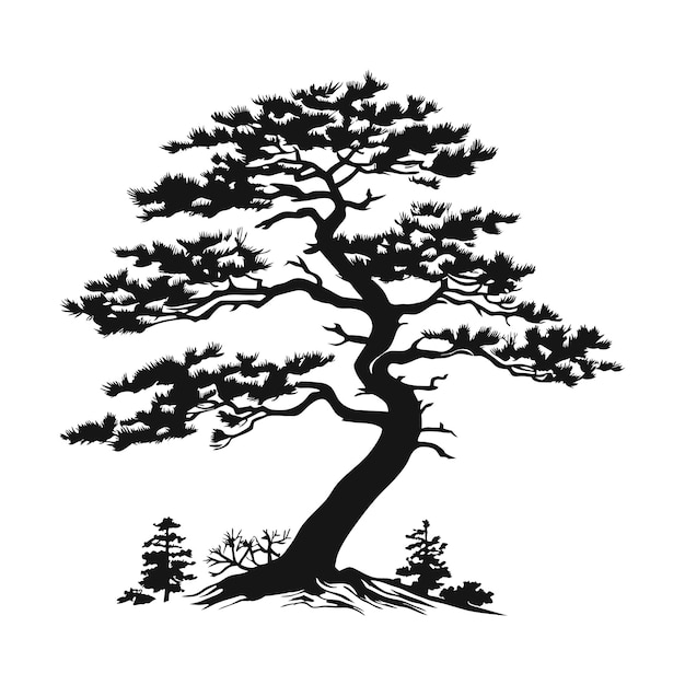 albero pino silhouette tatuaggio logo cipresso sempreverde cedro foresta legno illustrazione vettoriale