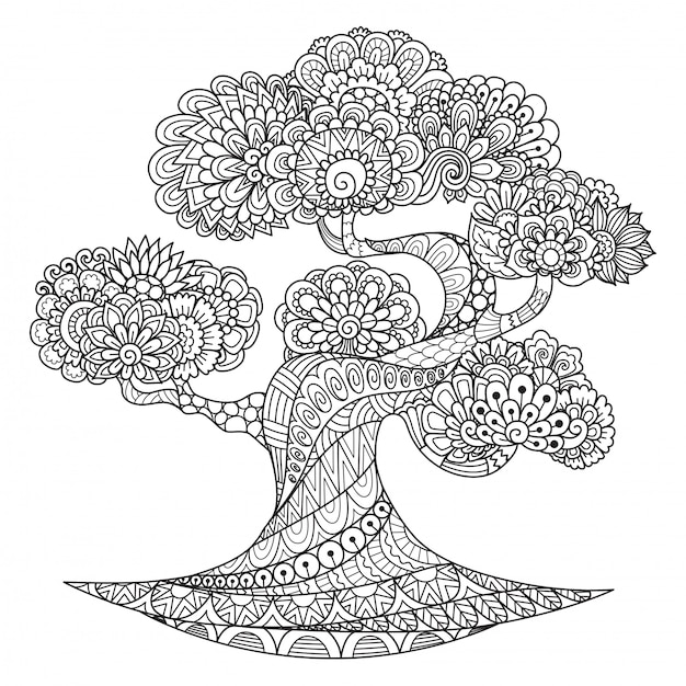 Albero stile zentangle, pagina da colorare