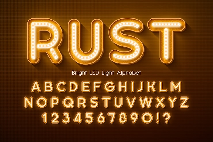 Vettore alfabeto 3d luminoso a led, tipo moderno extra luminoso.