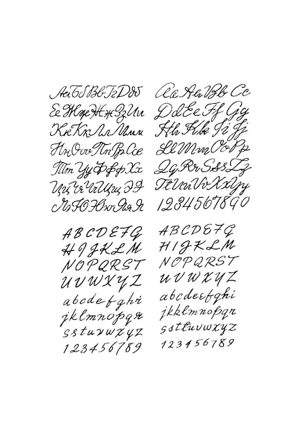 Alfabeto cirillico Elementi di progettazione scritti a mano calligrafia carattere disegno di pagine di libri decorazione bianca