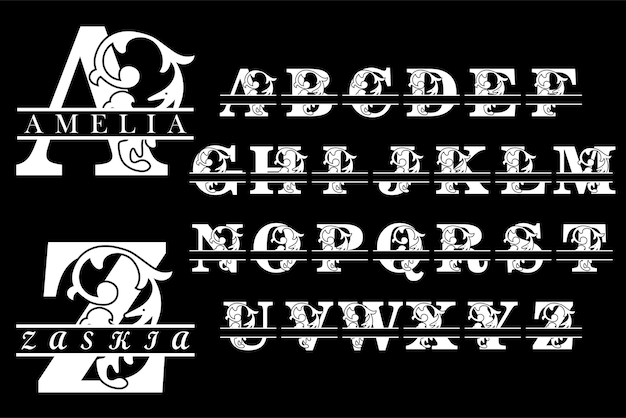 alfabeto completo della lettera del monogramma diviso di vettore