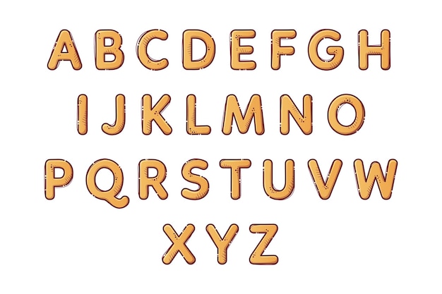 Alfabeto dei cartoni animati di pasta Font da lettere a forma di maccheroni Lettering