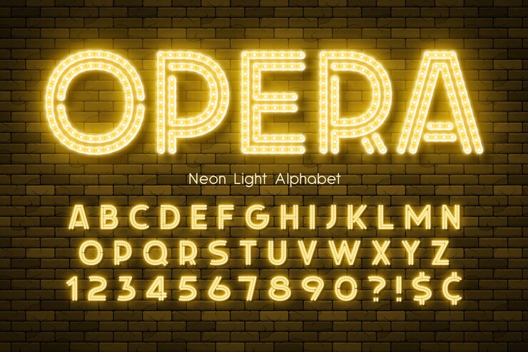 Vettore alfabeto di luce al neon, carattere extra luminoso a led.