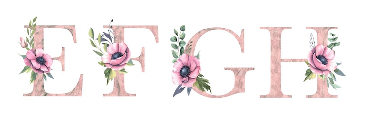 Alfabeto floreale E, F, G, H.