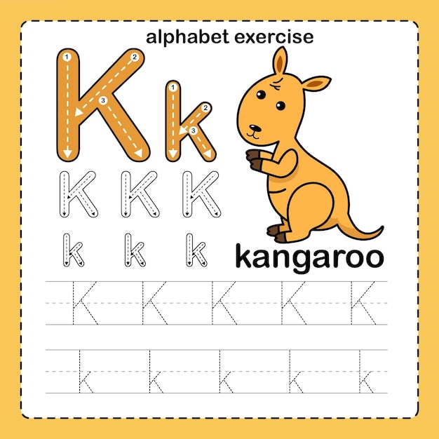 Alfabeto Lettera K Esercizio di canguro con vettore di illustrazione del vocabolario dei cartoni animati