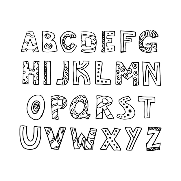 Alfabeto scandinavo alla moda nel vettore. Abc scritta a mano. Design tipografico nordico per poster, striscioni, stampe, decorazioni per la stanza dei giochi dei bambini o biglietti di auguri. Set di lettere educative carine.