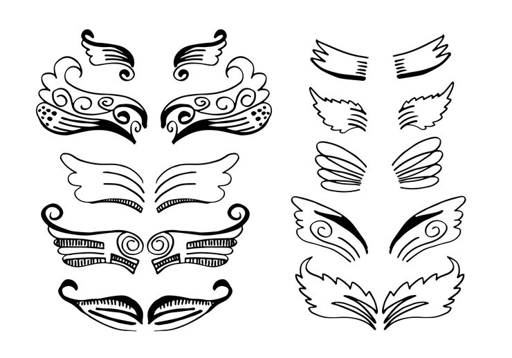 Vettore ali uccelli e angelosketch angel wingsdoodle illustration