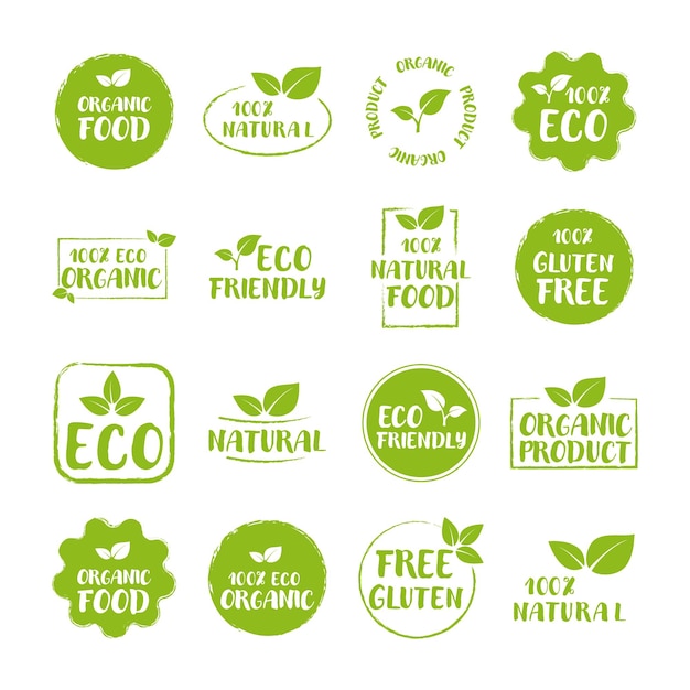 Alimenti biologici Elementi alimentari biologici o etichetta Set di Eco Gluten Free Naturale 100 Eco Friendly Organico