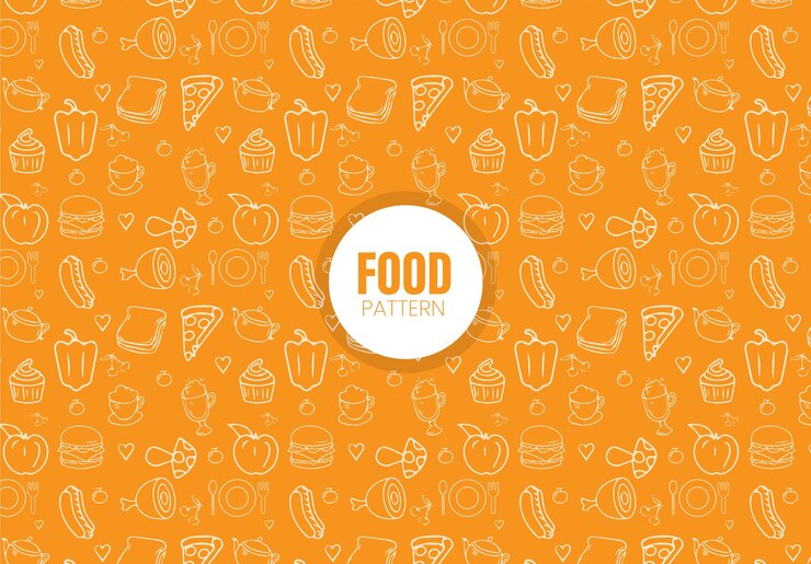 Vettore alimenti e prodotti alimentari su sfondo giallo
