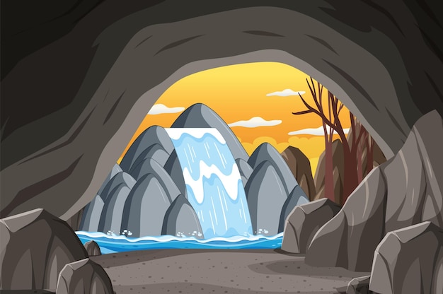 All'interno del paesaggio della grotta in stile cartone animato