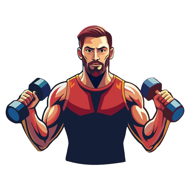 allenamento con manubrio in una palestra arte vettoriale un uomo di fitness illustrazione a colori piatti