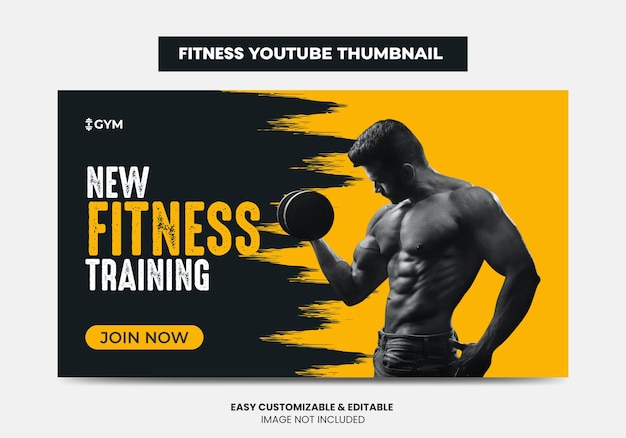 Allenamento in palestra per il fitness design della miniatura di YouTube e banner web Miniatura del video dell'agenzia di palestra