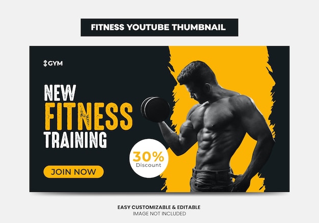 Allenamento in palestra per il fitness design della miniatura di YouTube e banner web Miniatura del video dell'agenzia di palestra
