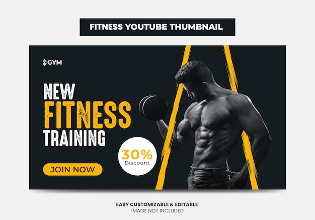 Allenamento in palestra per il fitness design della miniatura di YouTube e banner web Miniatura del video dell'agenzia di palestra