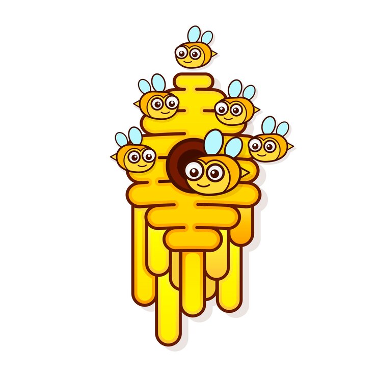 Vettore alveare giallo su sfondo bianco. isolare l'alveare. stock illustrazione vettoriale di casa delle api con un ingresso circolare. la vita degli insetti in natura.