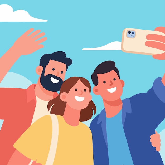 Amici piatti che si fanno selfie insieme
