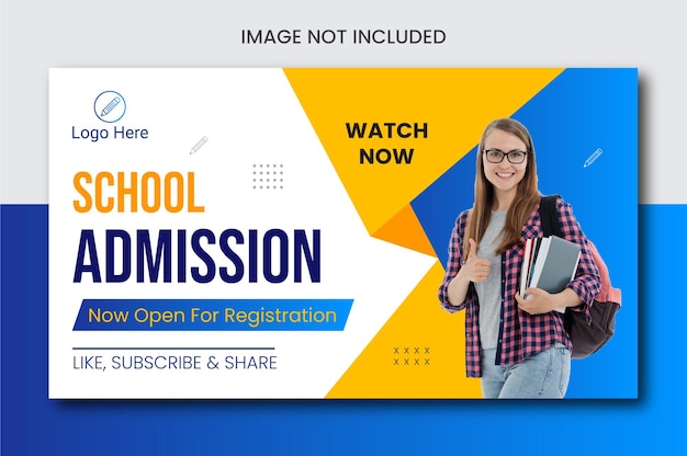 Ammissione alla scuola per bambini Progettazione del layout delle miniature di YouTube miniatura del video e progettazione del banner web