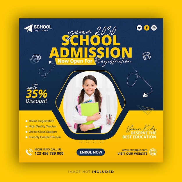 ammissione scolastica social media post istruzione quadrato volantino web banner template