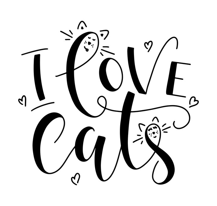 Amo i gatti che scrivono con il testo nero del gattino di doodle