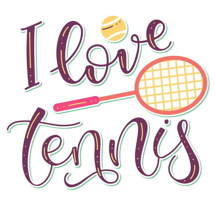 Amo la calligrafia del tennis con racchetta e pallina