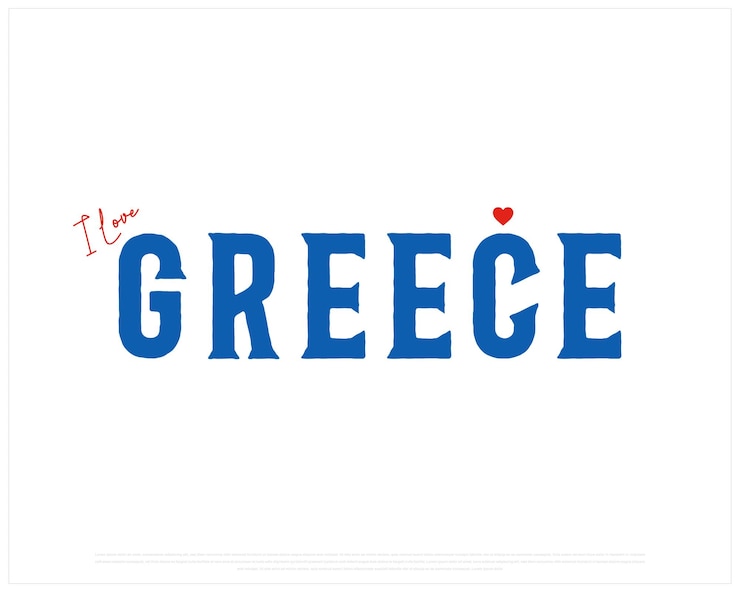 Vettore amo la grecia su sfondo bianco con cuore disegno tipografico di amo la grecia