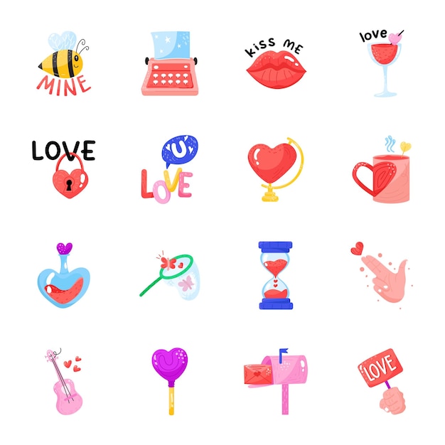 Amore alla moda e accessori romantici Adesivi disegnati a mano