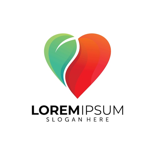 Amore con il modello di progettazione del logo della foglia