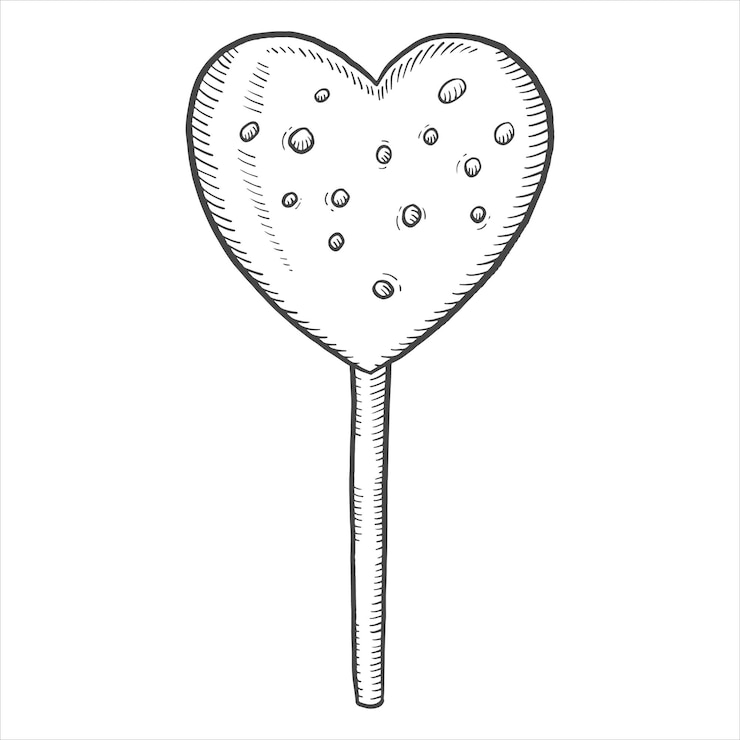 Vettore amore cuore bastone dolce caramella isolato doodle schizzo disegnato a mano con stile contorno