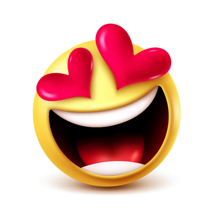 Vettore amore emoji vettore personaggio cuore occhi clipart in in amore e felici espressioni facciali giallo rotondo