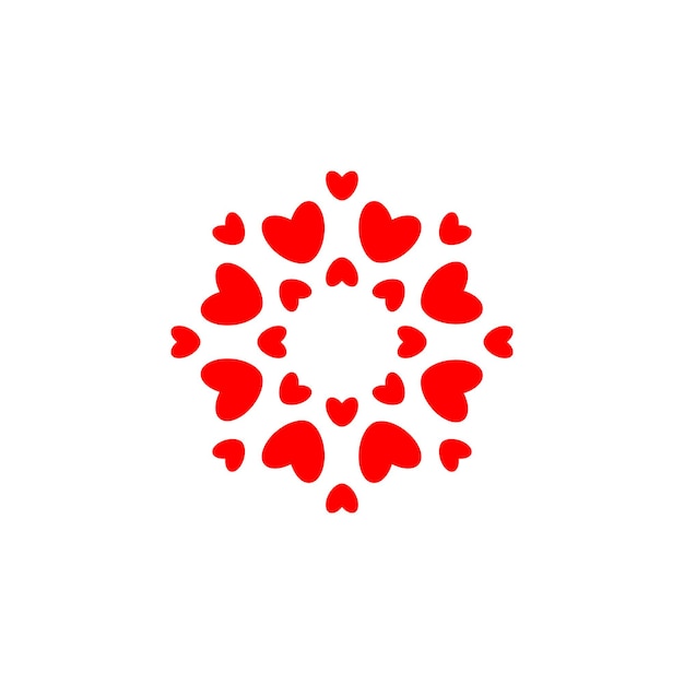 Amore simbolo cuori rossi in cerchio semplice eleganza round logo modello concept design per matrimonio e