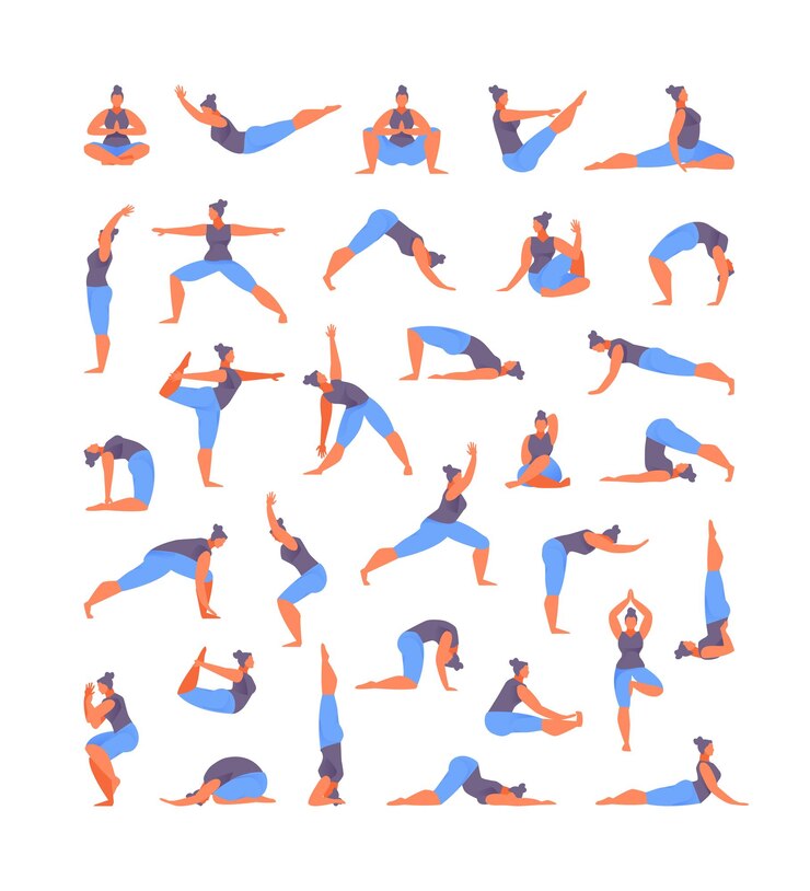 Vettore ampia raccolta di asana yoga di base illustrazione vettoriale