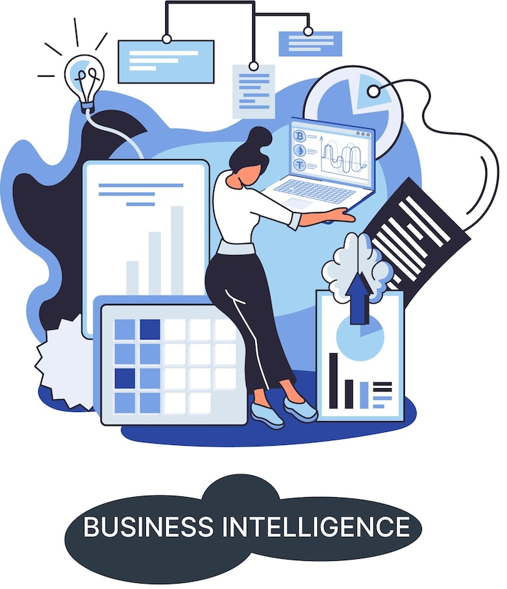 Vettore analisi dei dati di business intelligence per ottenere informazioni analitiche per prendere decisioni aziendali strategiche. risoluzione di problemi per ottenere risultati. strumenti di gestione dello sviluppo della strategia aziendale