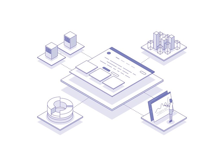 Vettore analisi del sito web illustrazione isometrica colore lineare adatto per la presentazione dei diagrammi dei banner del sito web dell'app mobile e altre risorse grafiche