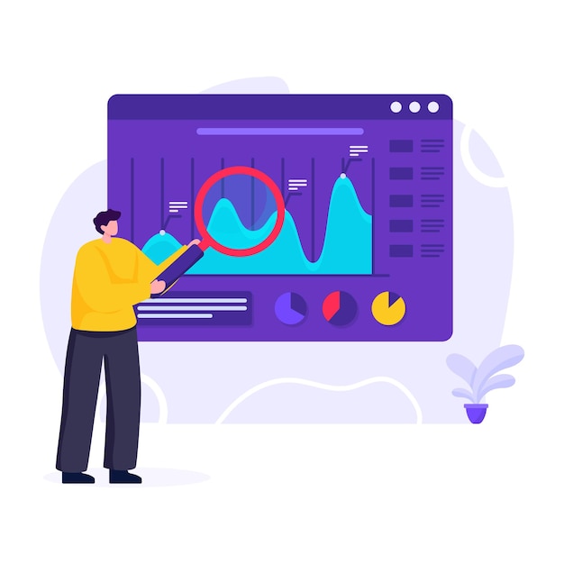 Analisi del sito web nel design dell'illustrazione piatta