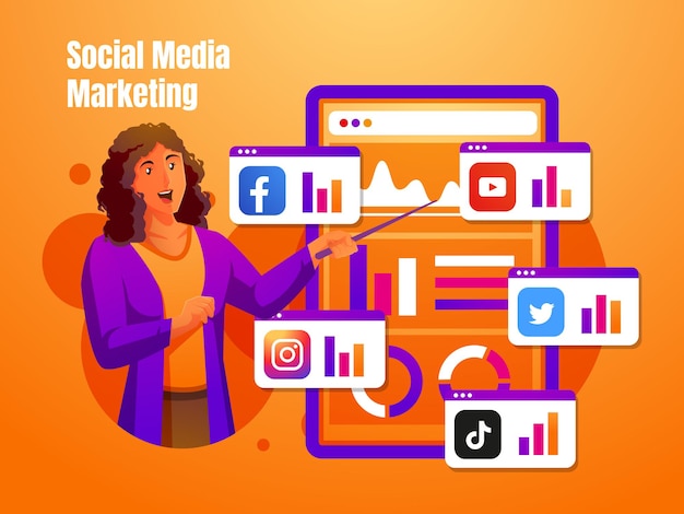 analisi di social media marketing con logo dei social media