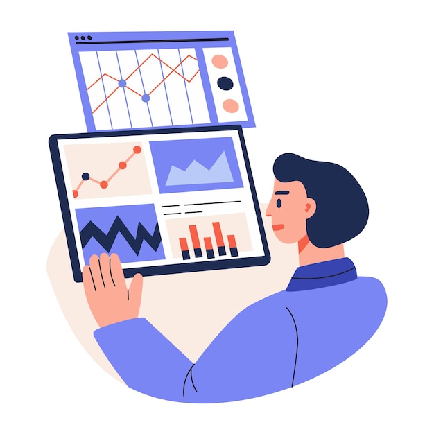 Analista che controlla le tendenze del mercato illustrazione piatta